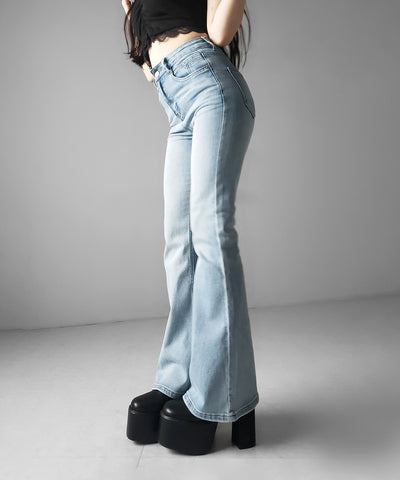 【４size 】美脚ハイウエストストレッチフレアデニム ／ slim leg High waist stretch flare denim