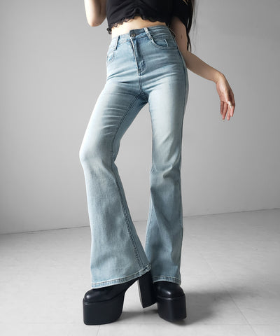 【４size 】美脚ハイウエストストレッチフレアデニム ／ slim leg High waist stretch flare denim