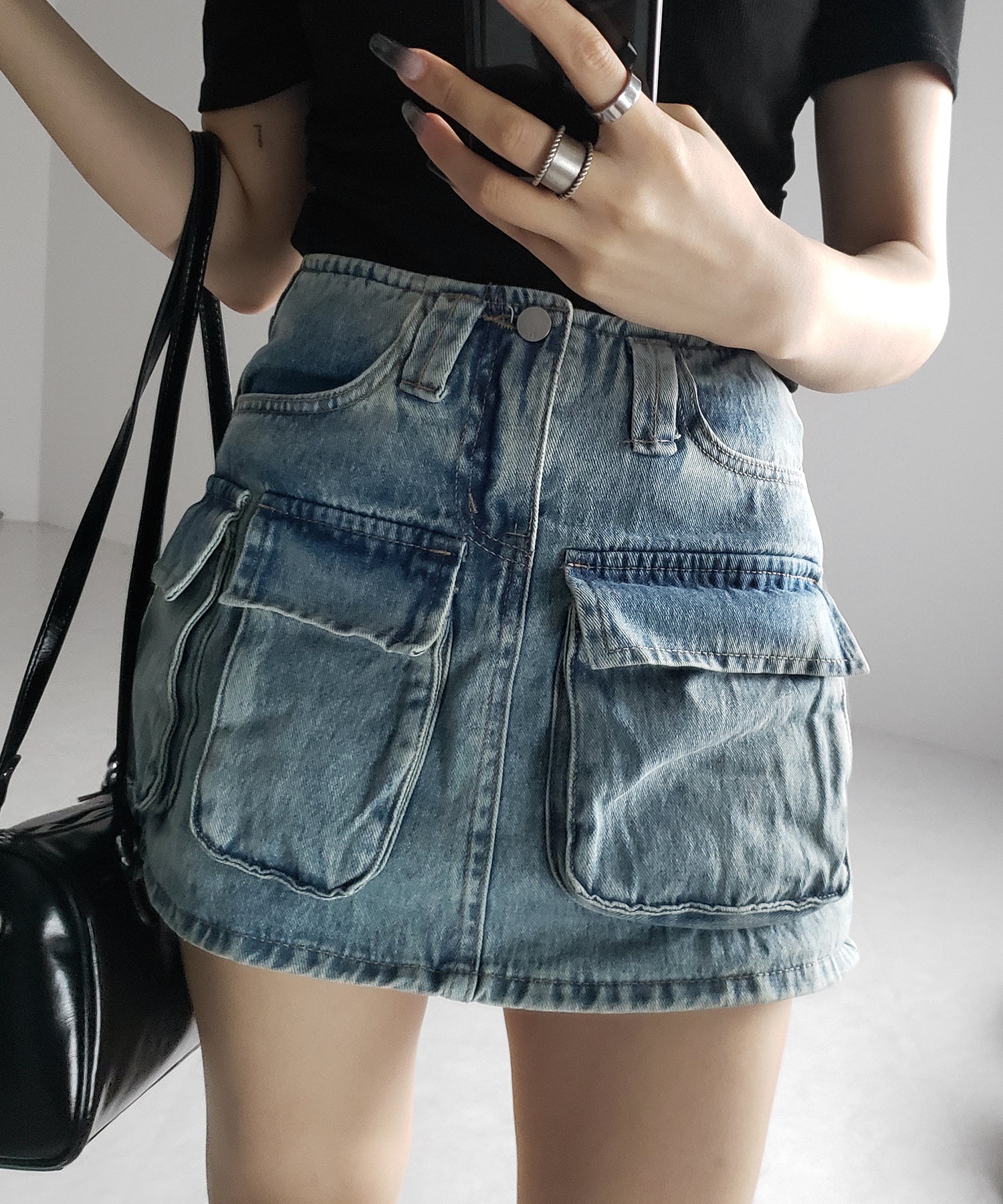 ３ポケットカーゴデニムミニスカートパンツ ／ 3-pocket cargo denim mini skirt pants