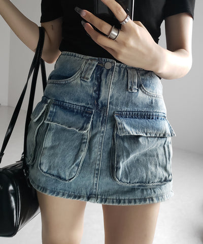 ３ポケットカーゴデニムミニスカートパンツ ／ 3-pocket cargo denim mini skirt pants