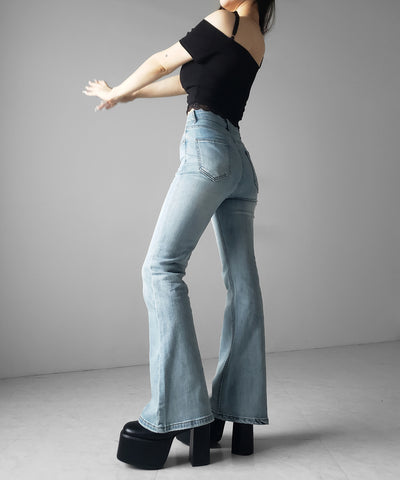 【４size 】美脚ハイウエストストレッチフレアデニム ／ slim leg High waist stretch flare denim
