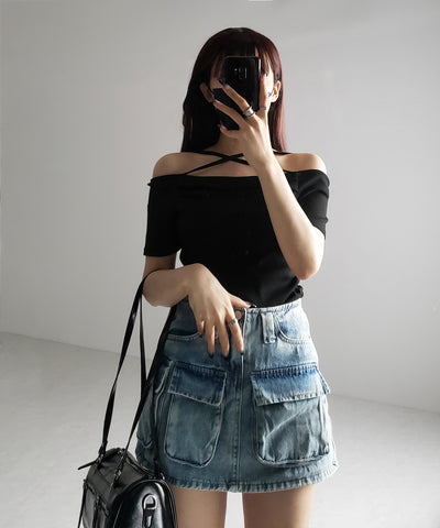 ３ポケットカーゴデニムミニスカートパンツ ／ 3-pocket cargo denim mini skirt pants