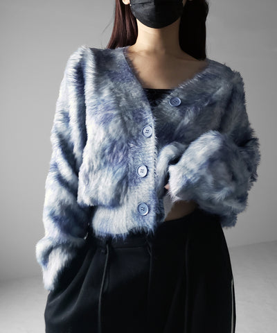 【 ２color 】レオパードマーブルシャギーニットカーディガン ／ reopard marble knit shaggy cardigan