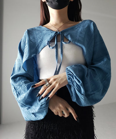 【 ７color 】フロントリボンシャーリングショートボレロカーディガン