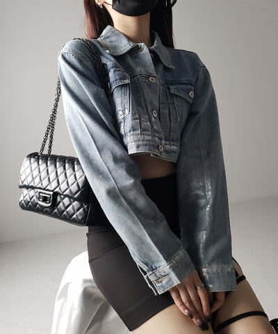 箔プリントショートデニムジャケット ／ haku print short denim jacket