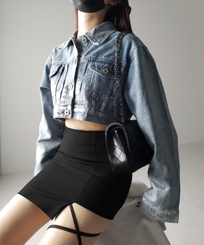 箔プリントショートデニムジャケット ／ haku print short denim jacket