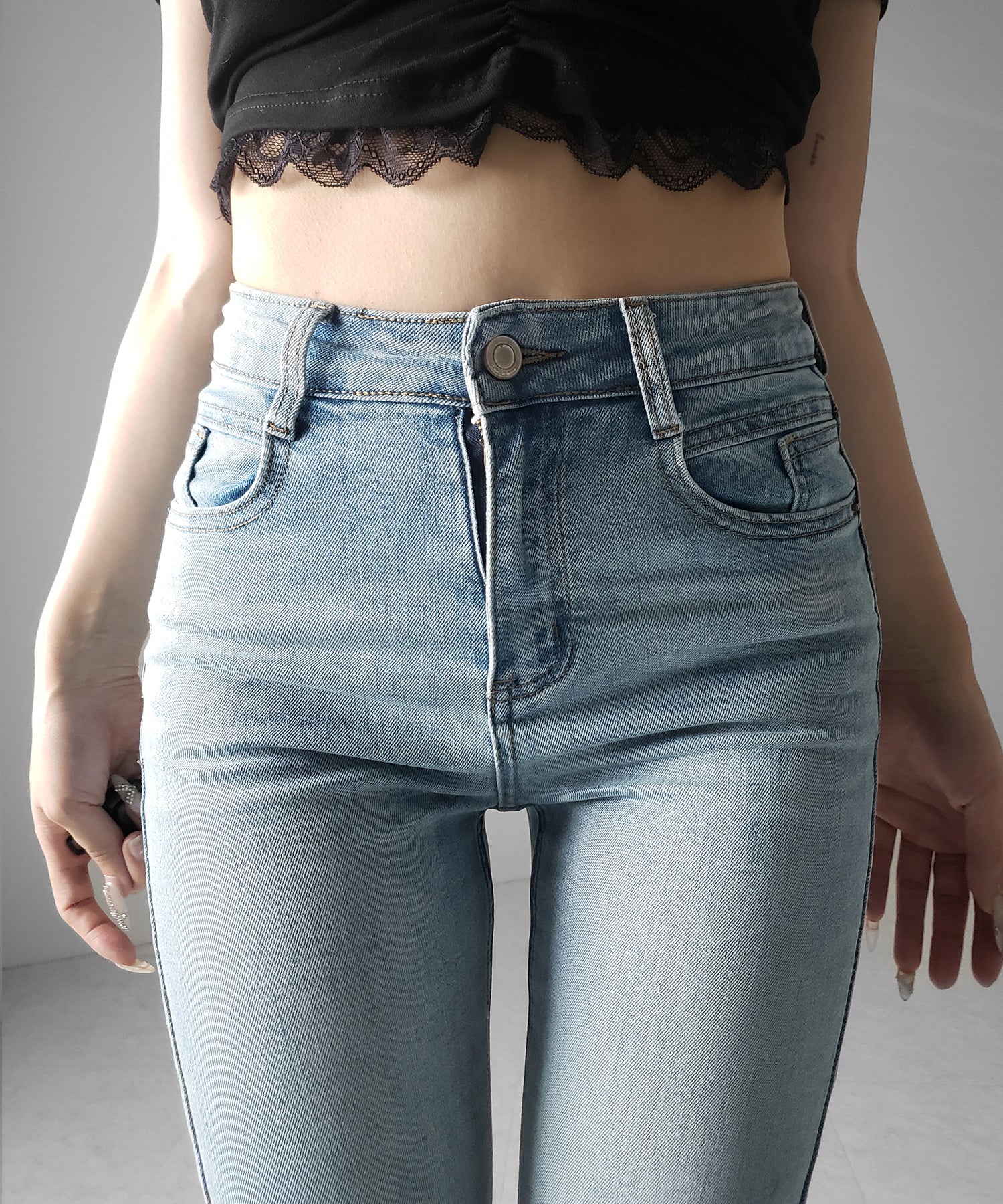 【４size 】美脚ハイウエストストレッチフレアデニム ／ slim leg High waist stretch flare denim