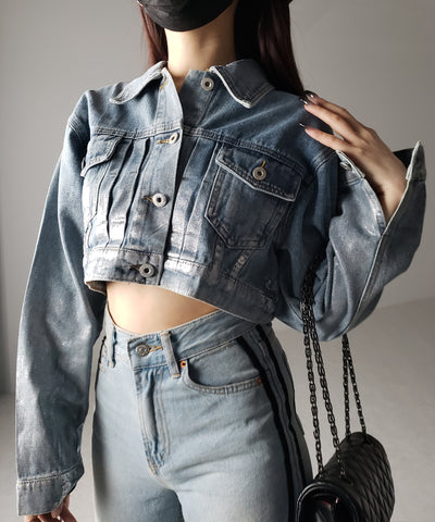 箔プリントショートデニムジャケット ／ haku print short denim jacket