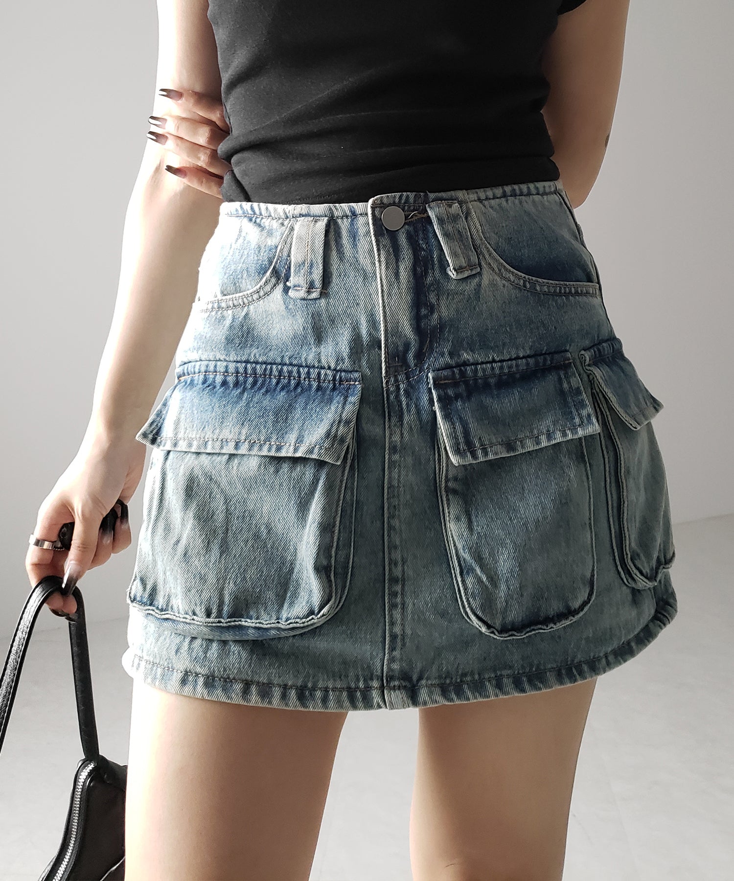 ３ポケットカーゴデニムミニスカートパンツ ／ 3-pocket cargo denim mini skirt pants