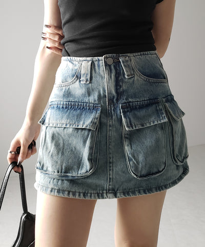 ３ポケットカーゴデニムミニスカートパンツ ／ 3-pocket cargo denim mini skirt pants