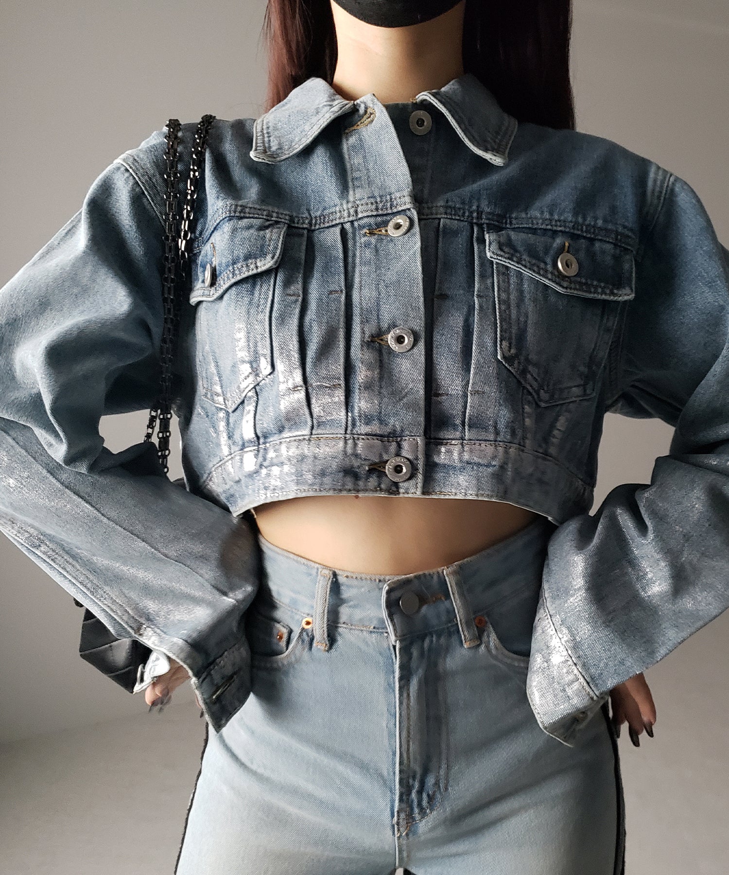 箔プリントショートデニムジャケット ／ haku print short denim jacket