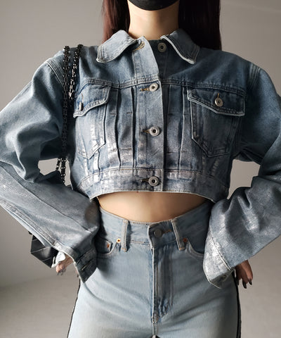 箔プリントショートデニムジャケット ／ haku print short denim jacket