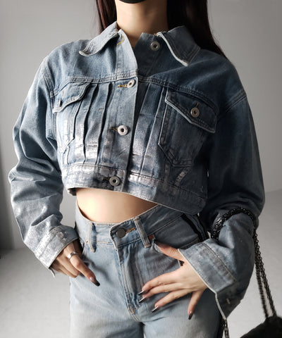 箔プリントショートデニムジャケット ／ haku print short denim jacket