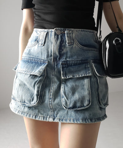 ３ポケットカーゴデニムミニスカートパンツ ／ 3-pocket cargo denim mini skirt pants