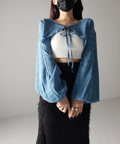 【 ７color 】フロントリボンシャーリングショートボレロカーディガン