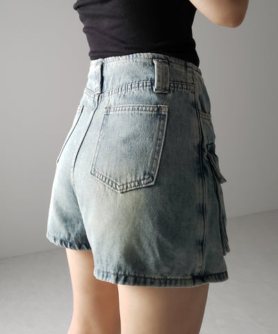 ３ポケットカーゴデニムミニスカートパンツ ／ 3-pocket cargo denim mini skirt pants