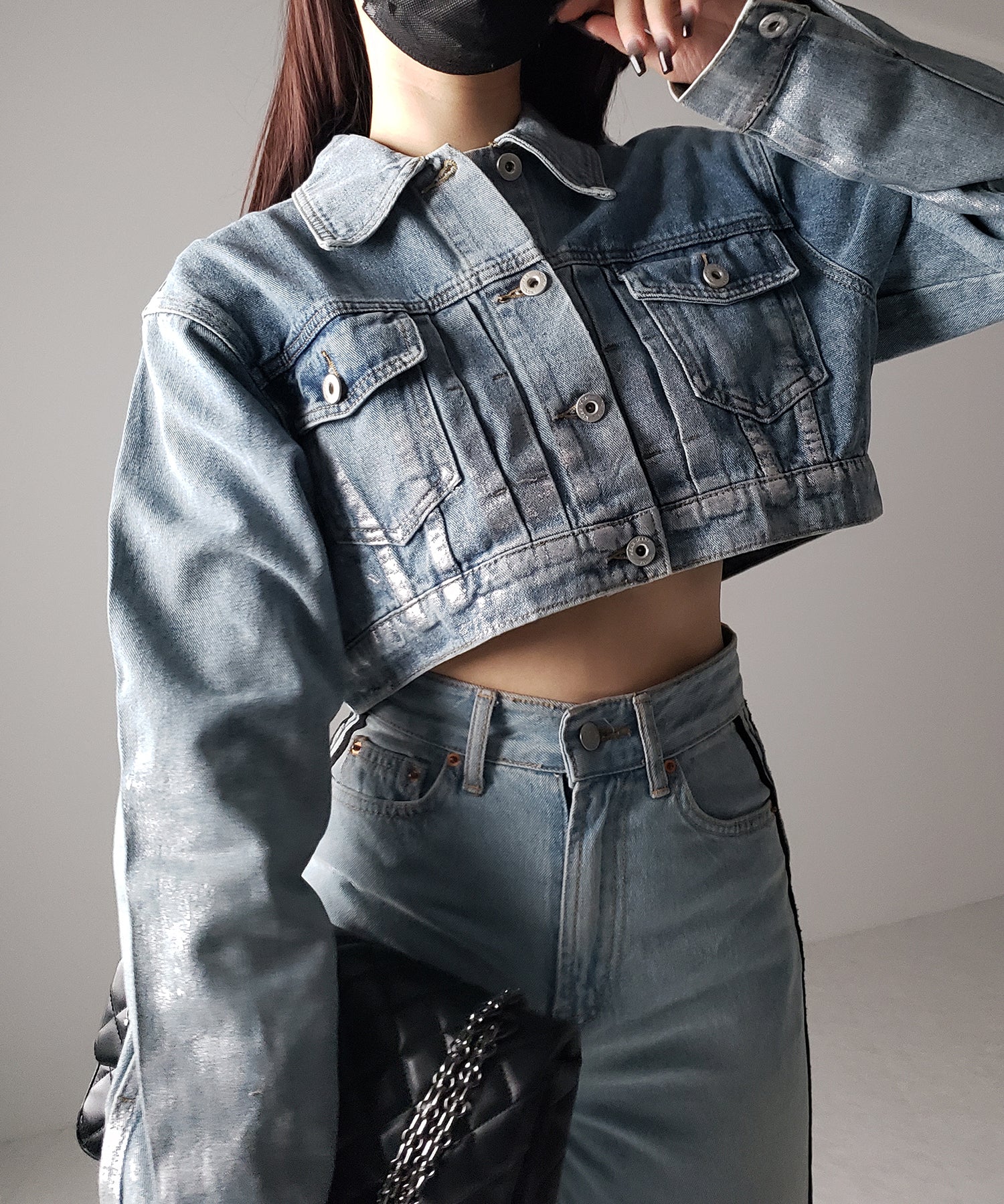 箔プリントショートデニムジャケット ／ haku print short denim jacket