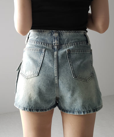 ３ポケットカーゴデニムミニスカートパンツ ／ 3-pocket cargo denim mini skirt pants