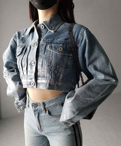 箔プリントショートデニムジャケット ／ haku print short denim jacket