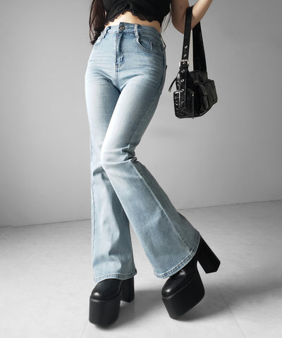 【４size 】美脚ハイウエストストレッチフレアデニム ／ slim leg High waist stretch flare denim