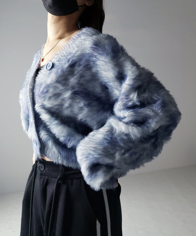 【 ２color 】レオパードマーブルシャギーニットカーディガン ／ reopard marble knit shaggy cardigan