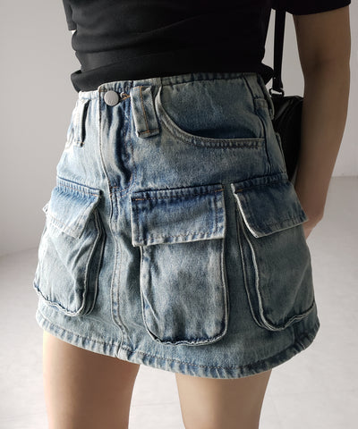 ３ポケットカーゴデニムミニスカートパンツ ／ 3-pocket cargo denim mini skirt pants