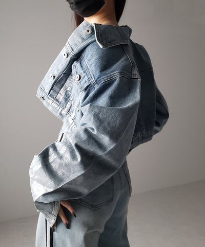 箔プリントショートデニムジャケット ／ haku print short denim jacket