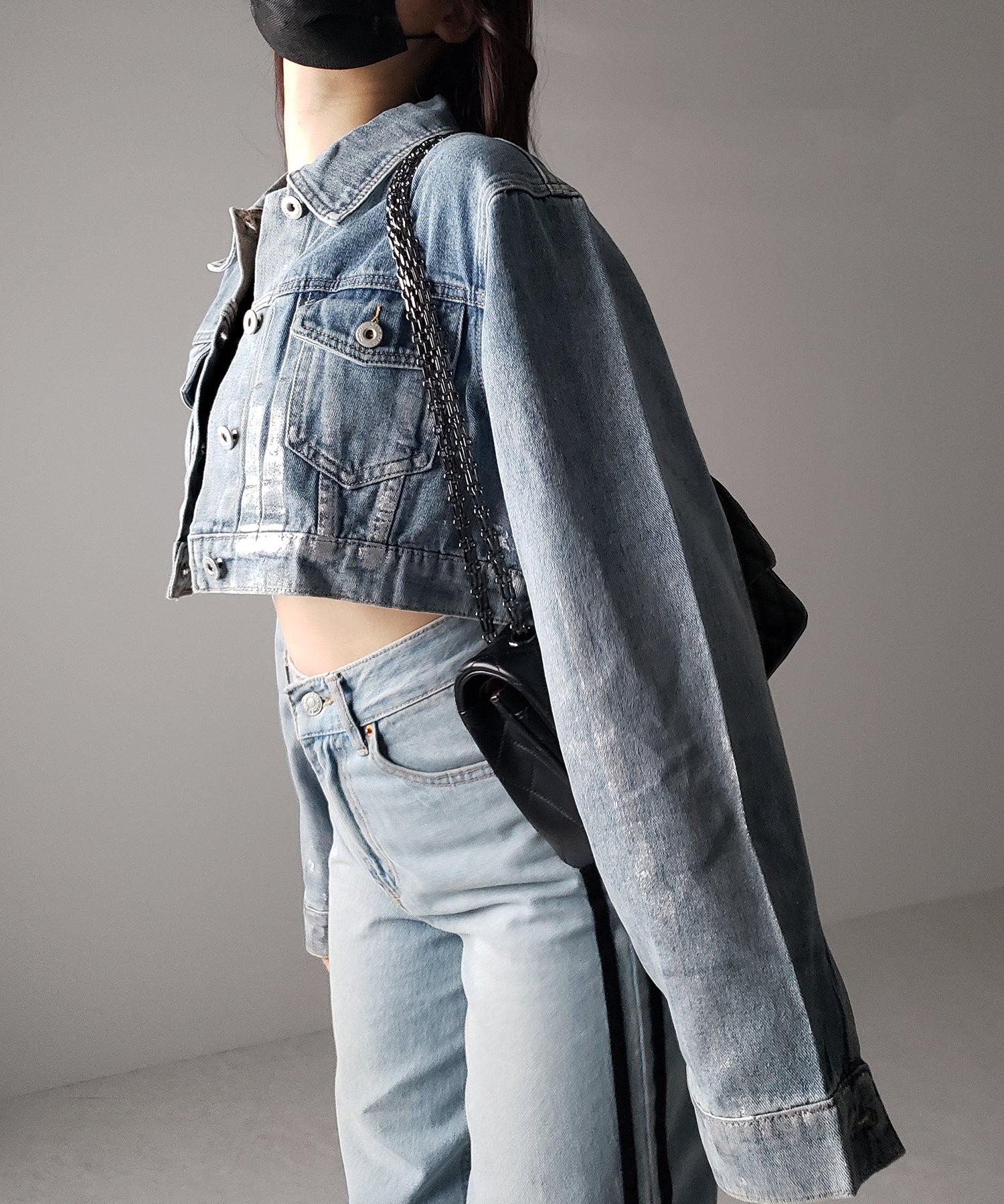 箔プリントショートデニムジャケット ／ haku print short denim jacket