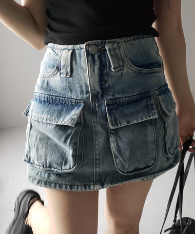 ３ポケットカーゴデニムミニスカートパンツ ／ 3-pocket cargo denim mini skirt pants