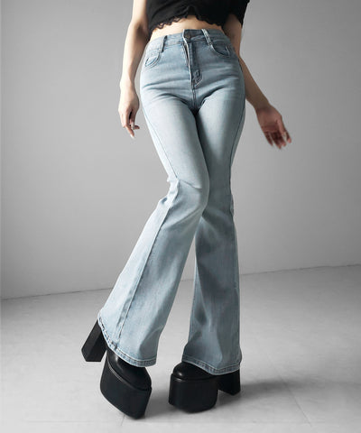 【４size 】美脚ハイウエストストレッチフレアデニム ／ slim leg High waist stretch flare denim