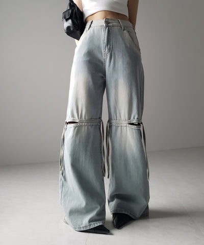 【 ４size ／ ２color 】カットアウトストラップヴィンテージルーズデニム ／ cutout strap vintage loose denim