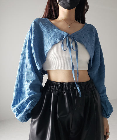 【 ７color 】フロントリボンシャーリングショートボレロカーディガン