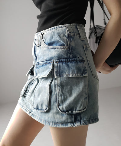 ３ポケットカーゴデニムミニスカートパンツ ／ 3-pocket cargo denim mini skirt pants