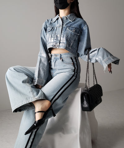 箔プリントショートデニムジャケット ／ haku print short denim jacket