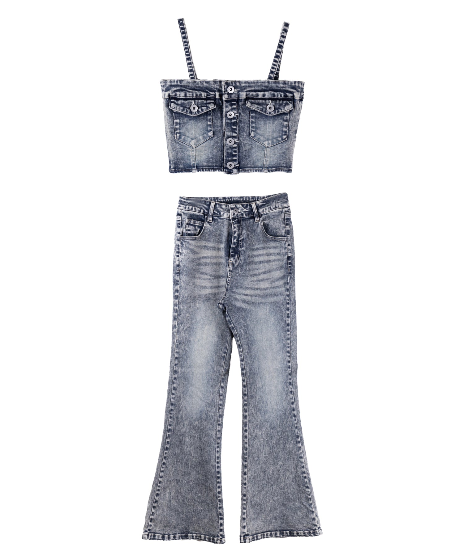 【 限定先行販売 】vintage denim bustier ＆ stretch flare denim SETUP