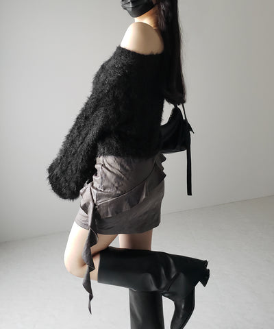 【 ２color 】ヴィンテージスエードアシンメトリーフリルミニスカート／ vintage suede asymmetry frill mini skirt