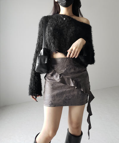 【 ２color 】ヴィンテージスエードアシンメトリーフリルミニスカート／ vintage suede asymmetry frill mini skirt