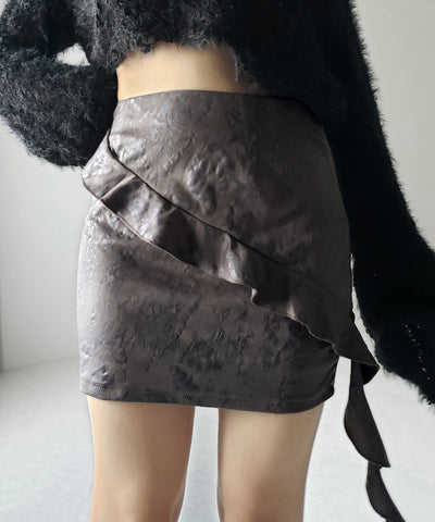 【 ２color 】ヴィンテージスエードアシンメトリーフリルミニスカート／ vintage suede asymmetry frill mini skirt