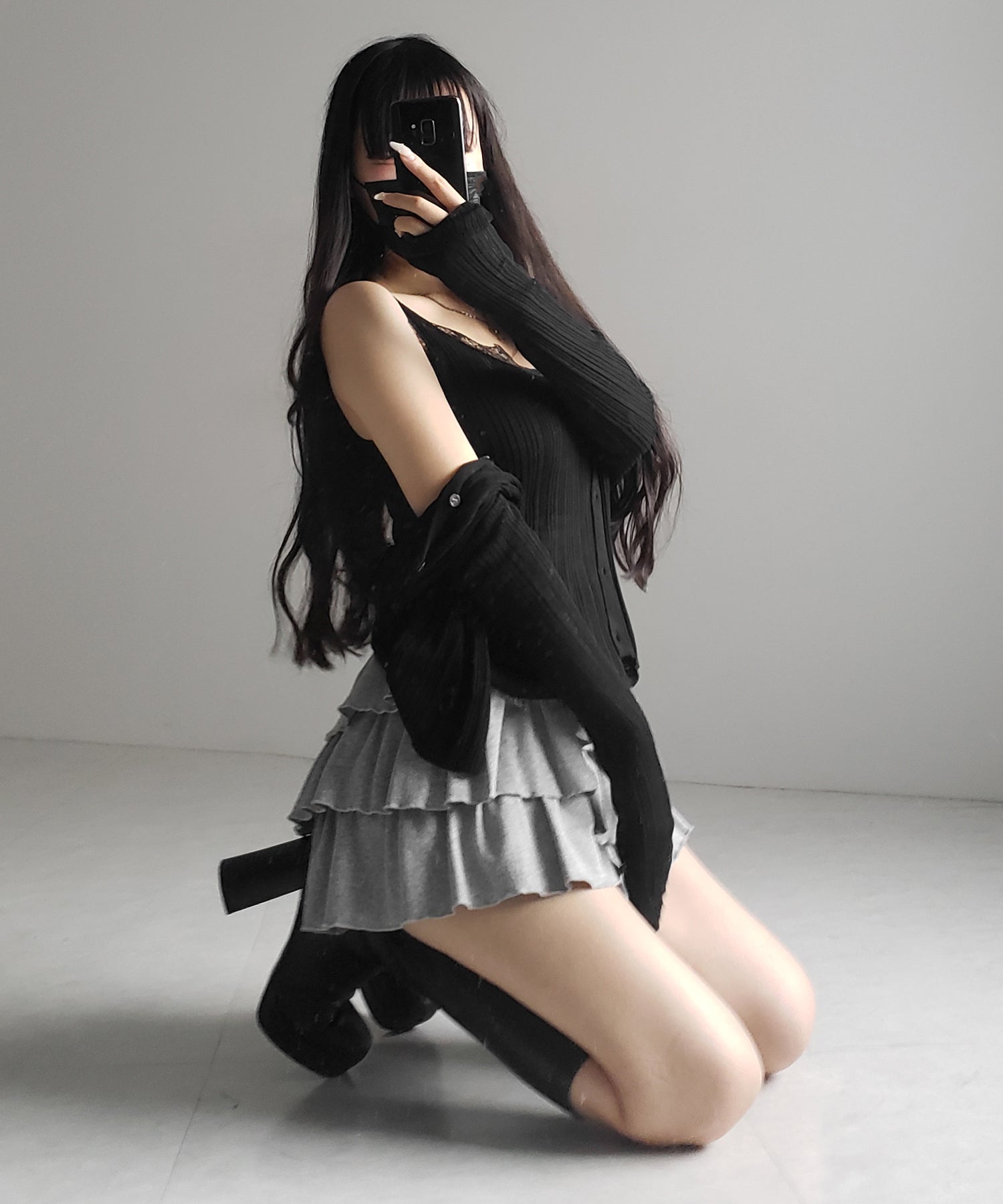 【 ２点セット 】レースニットキャミソール ＋ シアーニットカーディガン SET ／ lace knit camisole + sheer knit cardigan SET