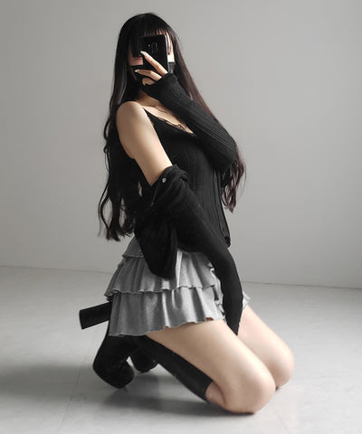 【 ２点セット 】レースニットキャミソール ＋ シアーニットカーディガン SET ／ lace knit camisole + sheer knit cardigan SET