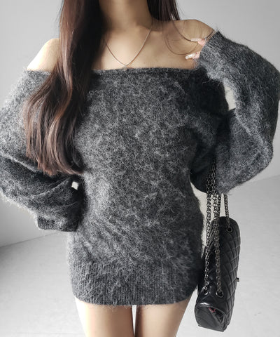 オフショルダーレディニットミニワンピース ／ off shoulder lady knit mini onepiece