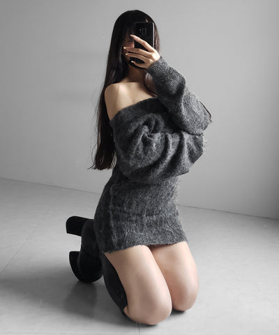 オフショルダーレディニットミニワンピース ／ off shoulder lady knit mini onepiece