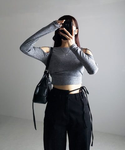 【 ４color 】カットアウトサイドリボンウォッシュストレートデニム