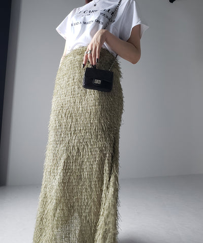 シャギーフリンジロングマーメイドスカート ／shaggy fringe long mermaid skirt