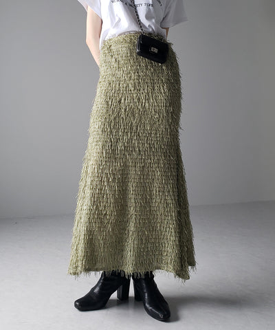 シャギーフリンジロングマーメイドスカート ／shaggy fringe long mermaid skirt
