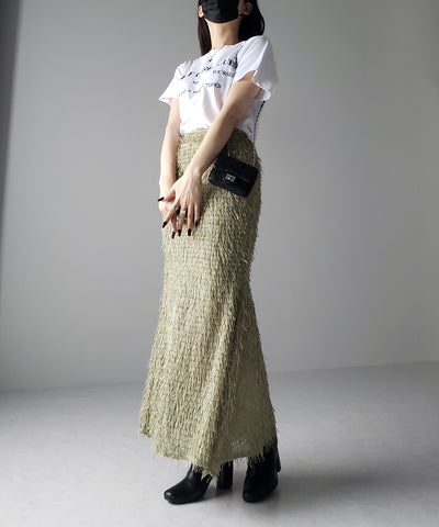 シャギーフリンジロングマーメイドスカート ／shaggy fringe long mermaid skirt