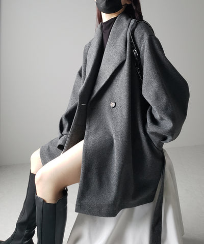 【３色展開／ベルト付】ウエストマークオーバーメルトンミドルコート