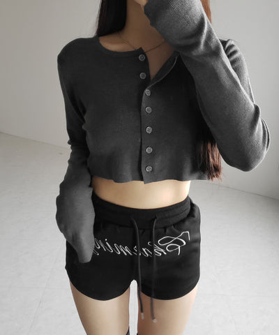 ミニボタンショートリブニットカーディガン ／ mini button short rib knit cardigan