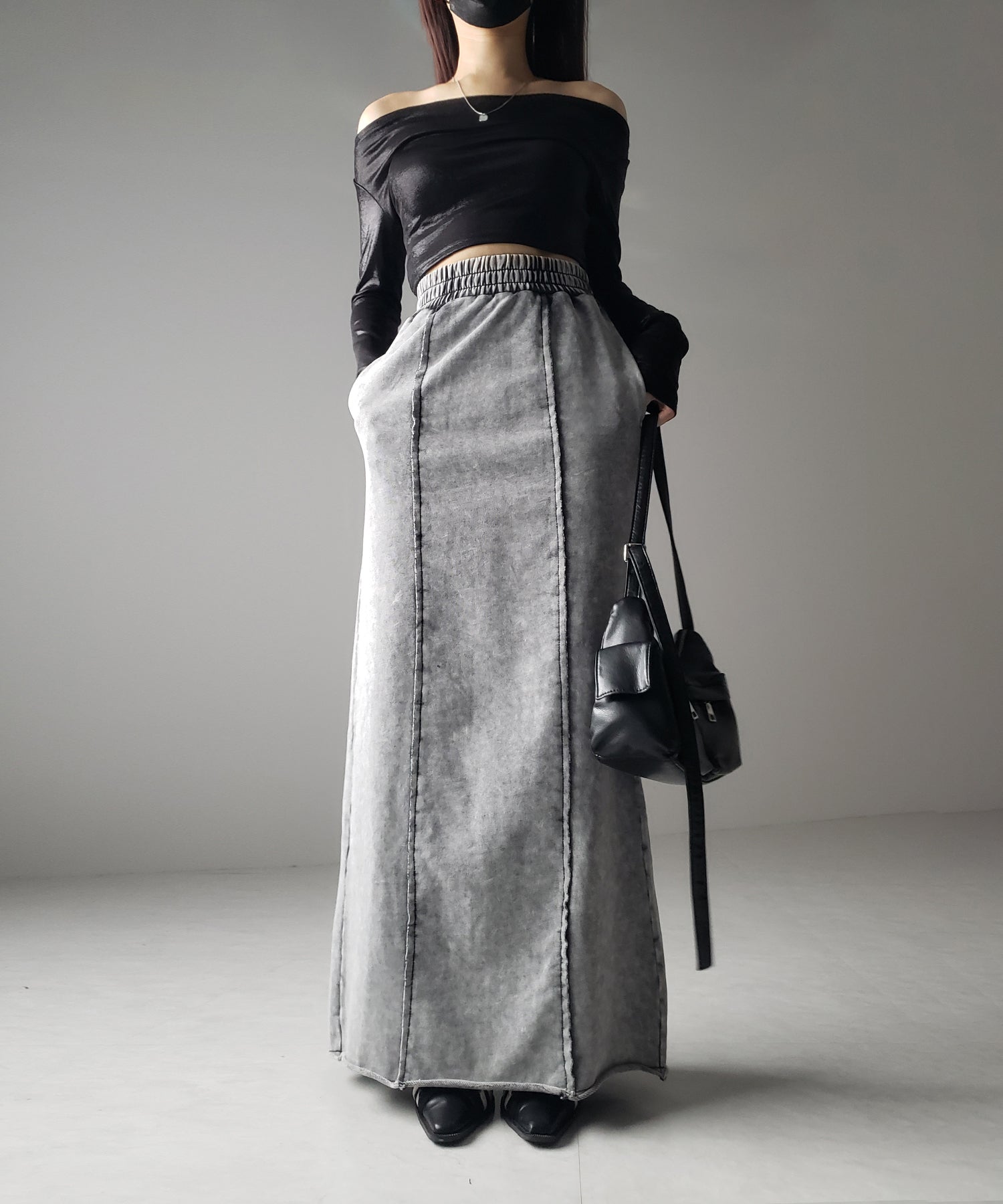 ヴィンテージブリーチウォッシュストレートスウェットロングスカート  