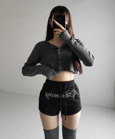 ミニボタンショートリブニットカーディガン ／ mini button short rib knit cardigan